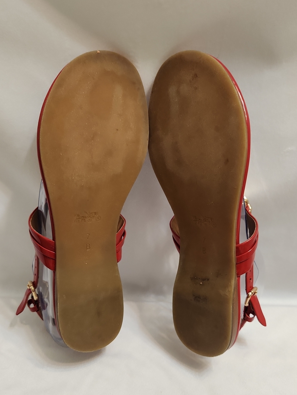 Coach Catherine Red Gold Glossy Patent Leather T-Strap Sandals (W Size 7) - Picture 7 of 11